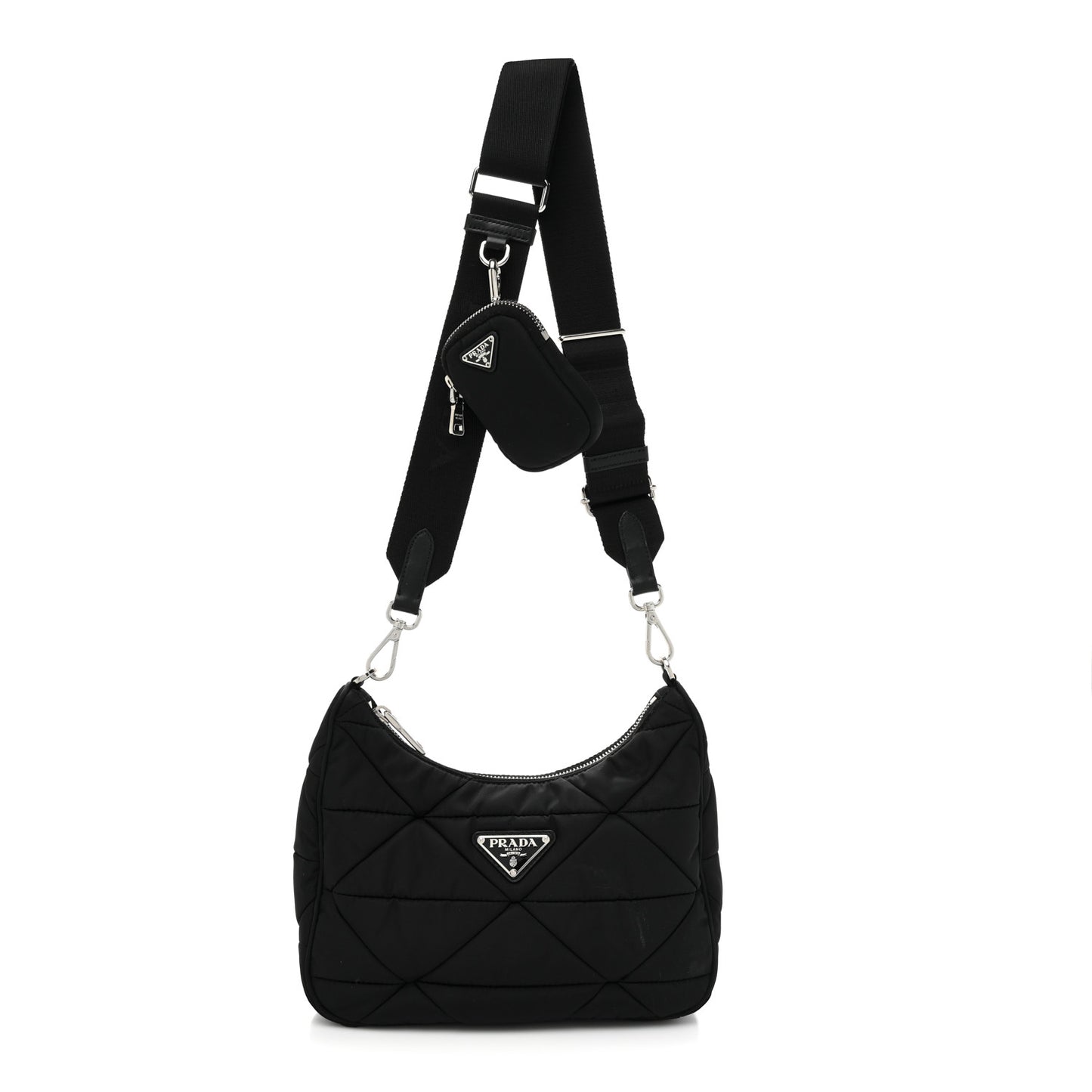 Re-Nylon Triangle Padded Patchwork Shoulder Bag Black