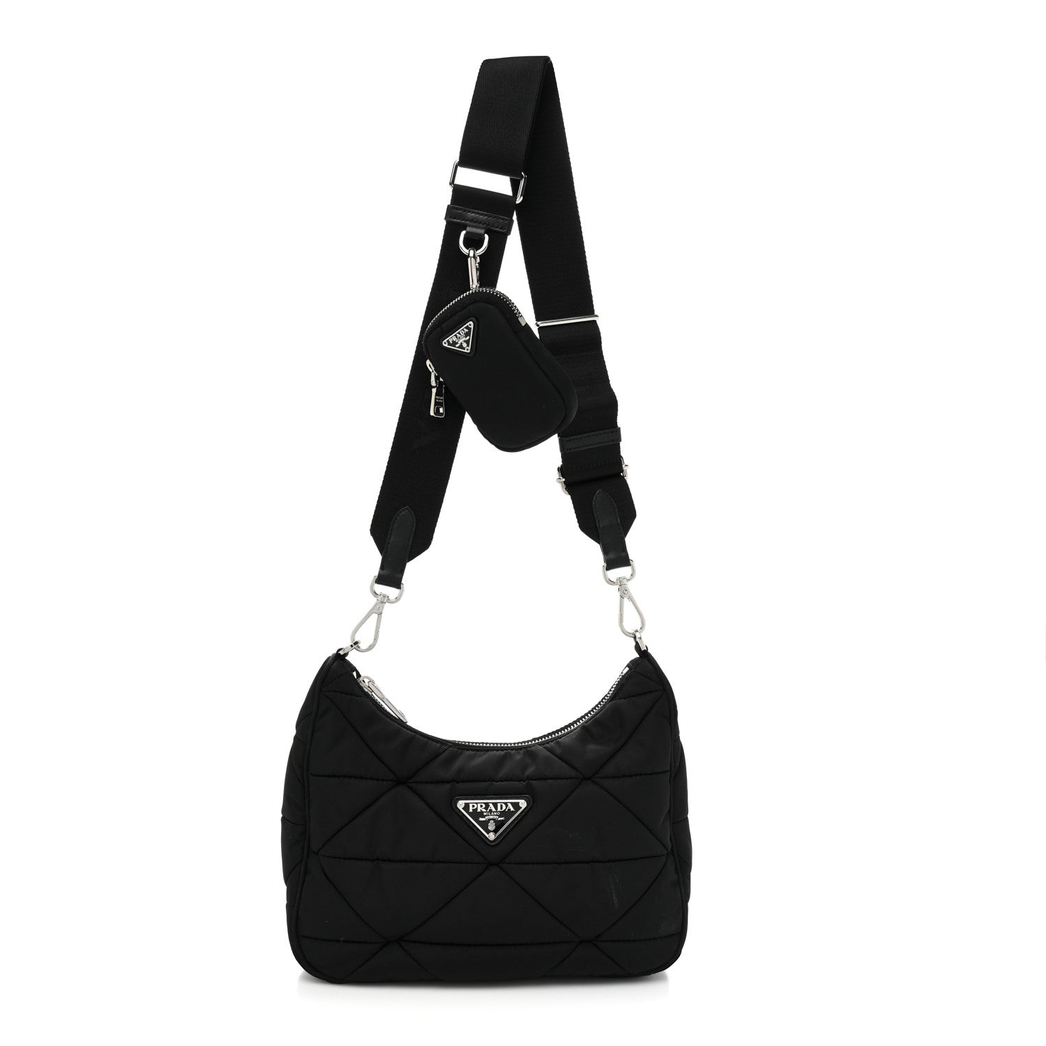Prada Re-Nylon Triangle Padded Patchwork Shoulder Bag Black 1 of 9