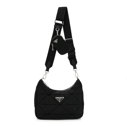 Prada Re-Nylon Triangle Padded Patchwork Shoulder Bag Black 1 of 9