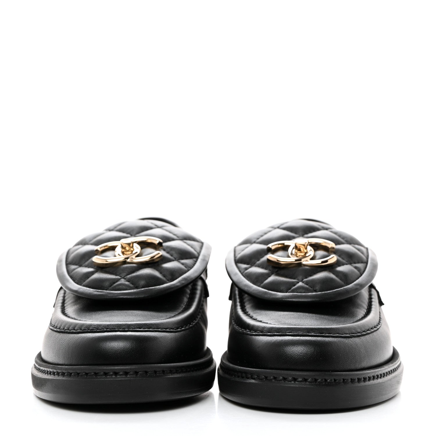 Chanel Lambskin Quilted CC Turnlock Loafers 37.5 Black 2 of 9