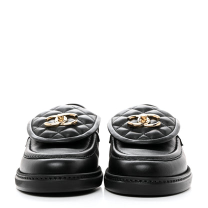 Chanel Lambskin Quilted CC Turnlock Loafers 37.5 Black 2 of 9