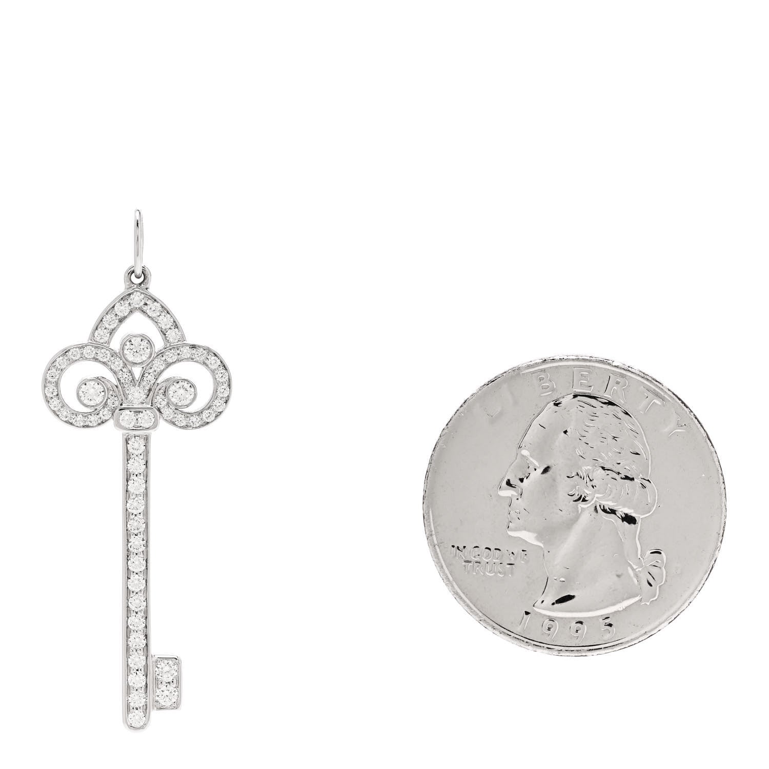 Tiffany Platinum Diamond .41ct Fleur De Lis Key Pendant 2 of 5