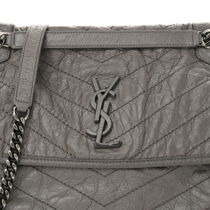 Saint Laurent Crinkled Calfskin Matelasse Monogram Medium Niki Chain Satchel Fog 8 of 13