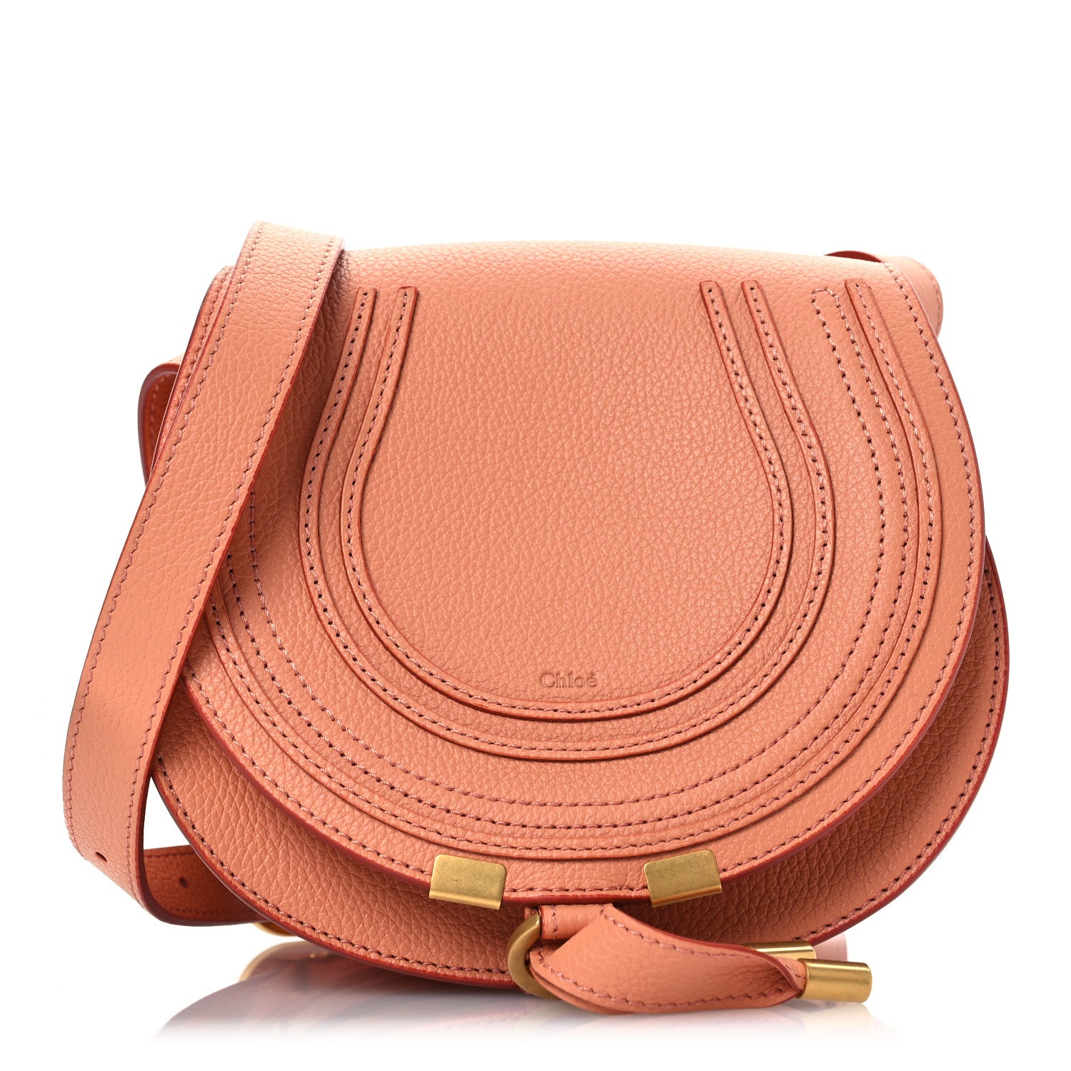 Chloe Grained Calfskin Small Marcie Saddle Bag Wood Rose 1 of 12