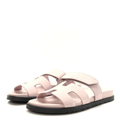 Hermes Suede Goatskin Womens Chypre Sandals 37 Rose Porcelaine 3 of 9