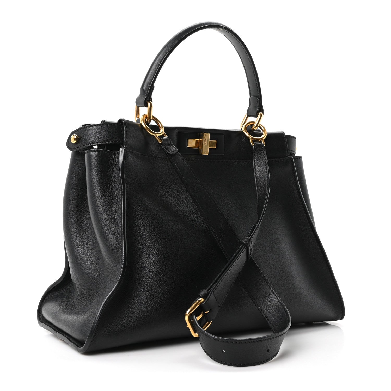 Fendi Vitello Seta Shiny Nappa Medium Peekaboo Iconic Satchel Black 3 of 10