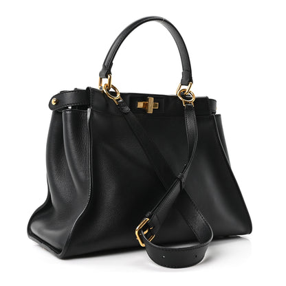 Fendi Vitello Seta Shiny Nappa Medium Peekaboo Iconic Satchel Black 3 of 10