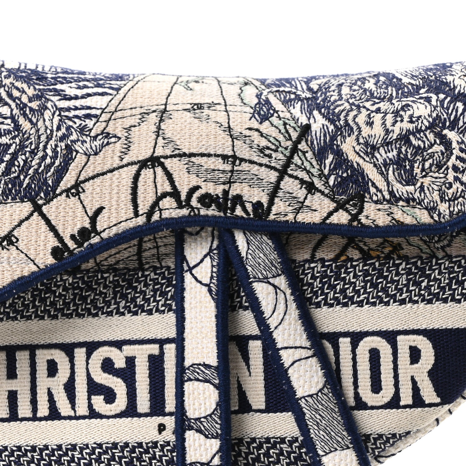 Christian Dior Canvas Embroidered Around the World Saddle Bag Blue 8 of 11