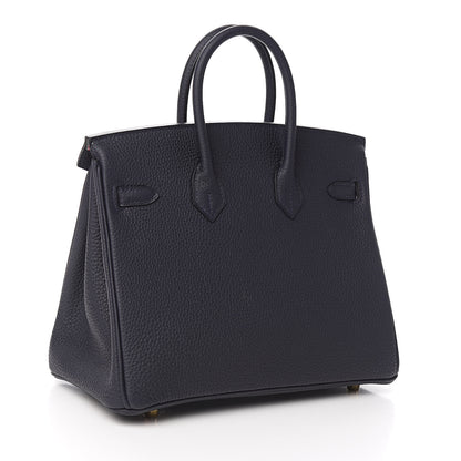 Hermes Togo Horseshoe Birkin 25 Bleu Nuit Rose Azalee 3 of 33