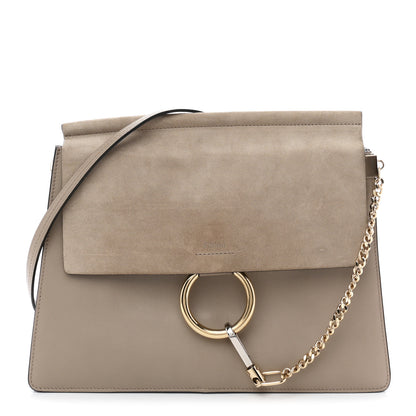 Chloe Calfskin Suede Medium Faye Shoulder Bag Motty Grey 1 of 10