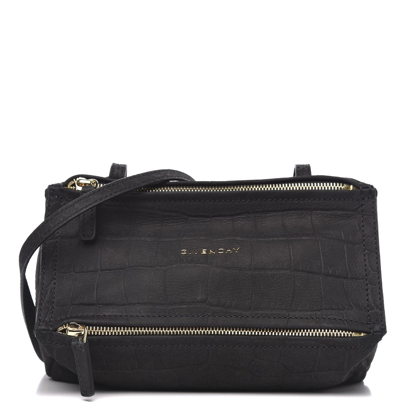 Calfskin Crocodile Embossed Mini Pandora Black