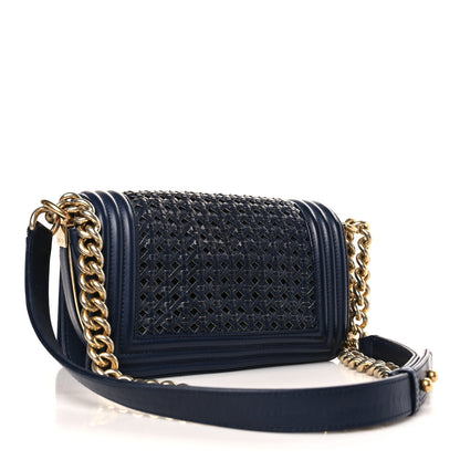 Chanel Sheepskin Braided Small Boy Reverso Flap Navy 3 of 9