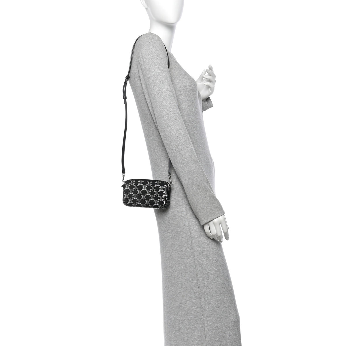 Triomphe Canvas Horizontal Pouch Silver Black