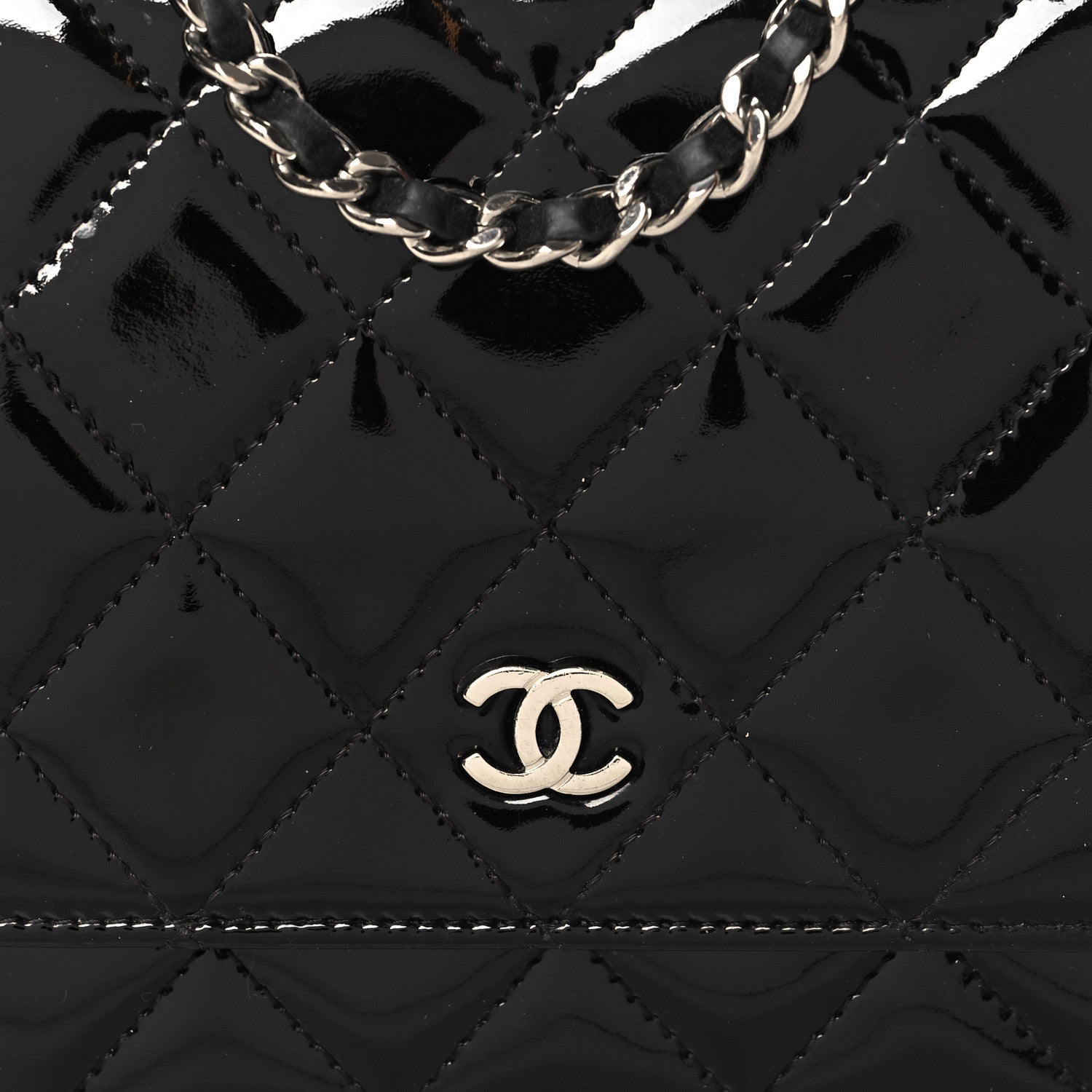 Chanel Patent Quilted Wallet On Chain WOC Black 9 of 11