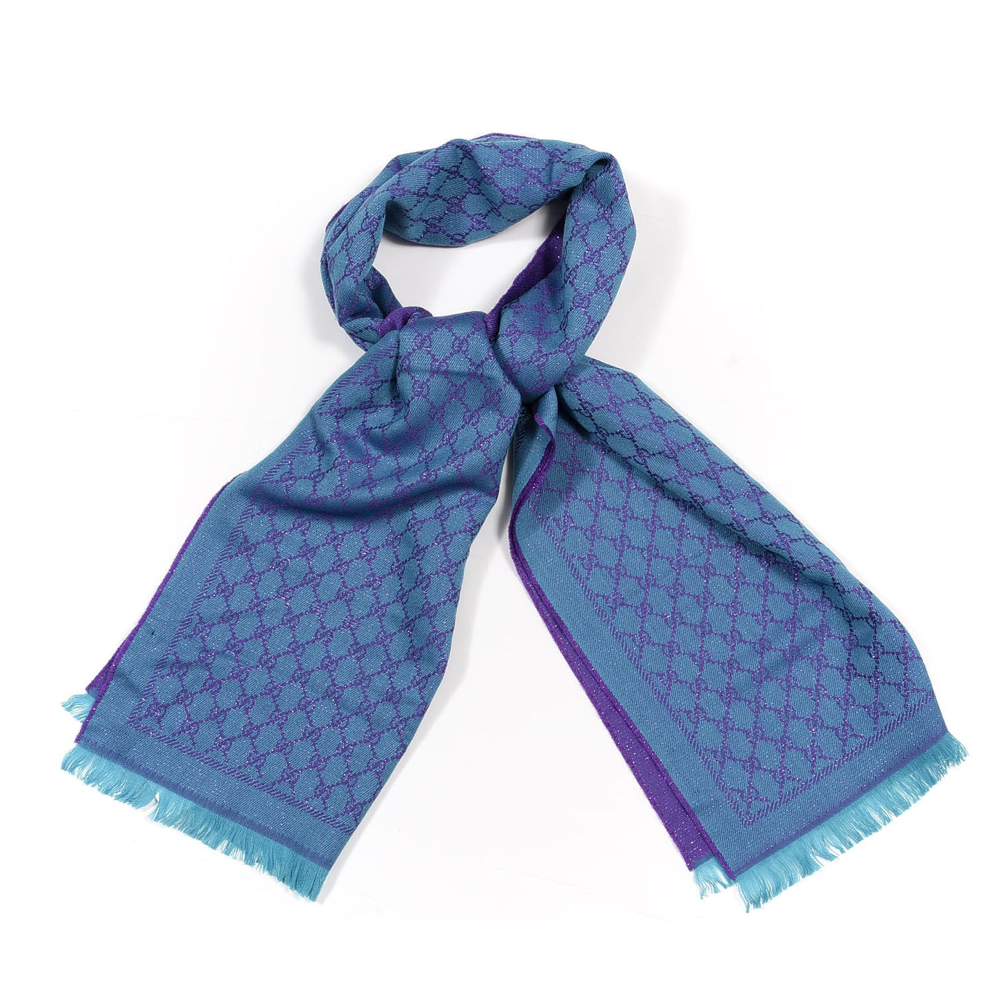 Wool Lame Jacquard GG Monogram Stenlux Scarf Turquoise Blue Dark Purple