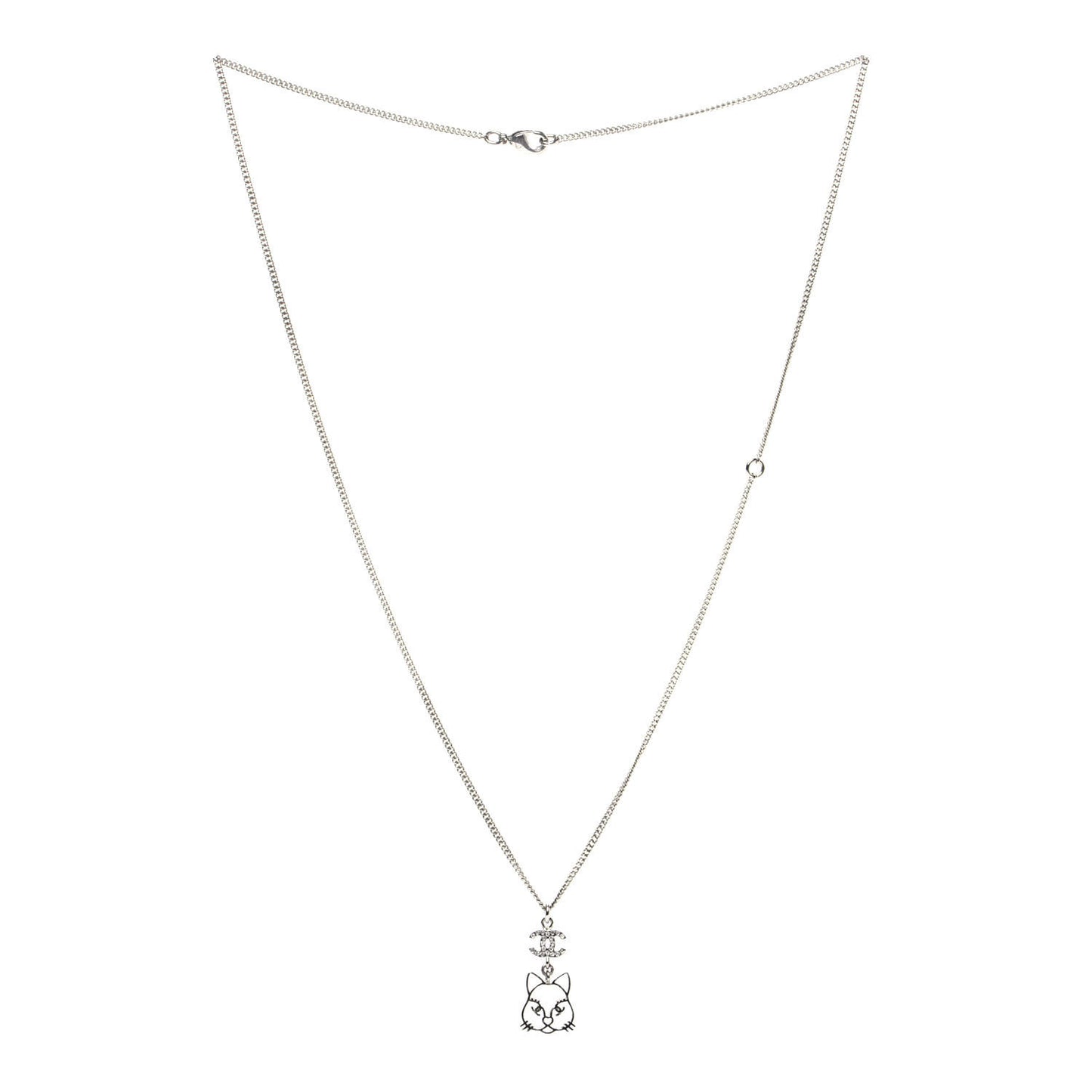 Crystal Emoji Choupette Cat Pendant Necklace Silver