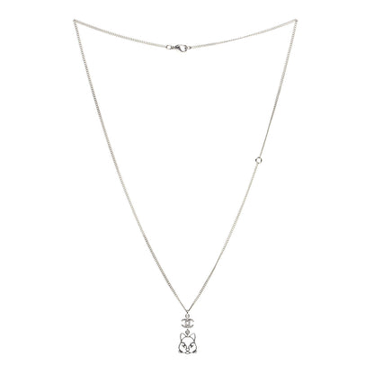 Chanel Crystal Emoji Choupette Cat Pendant Necklace Silver 4 of 8