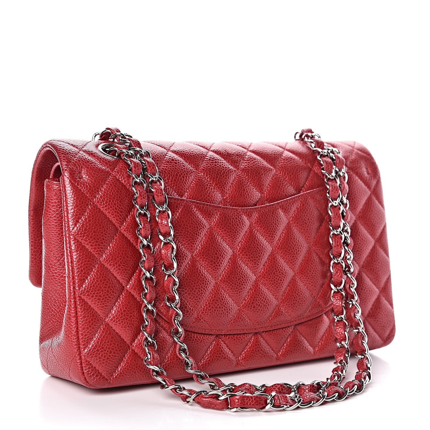 Metallic Caviar Quilted Medium Double Flap Dark Pink