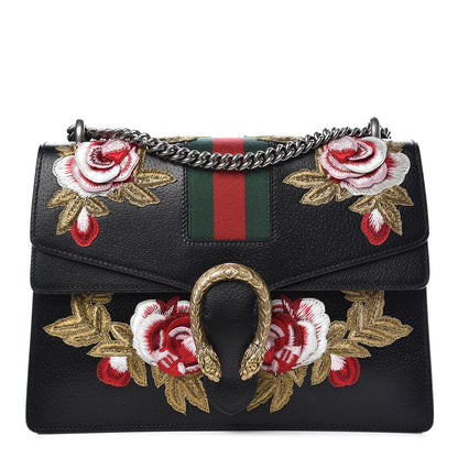 Gucci Calfskin Web Floral Embroidered Medium Dionysus Shoulder Bag Black 1 of 8