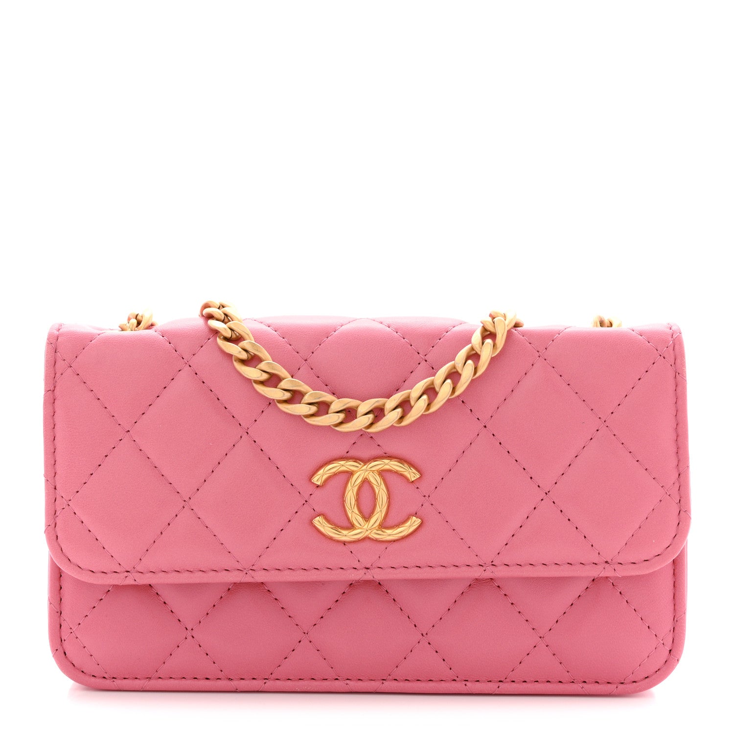 Chanel Lambskin Quilted Pillow Crush Flap Phone Holder With Chain Pink 1 of 12