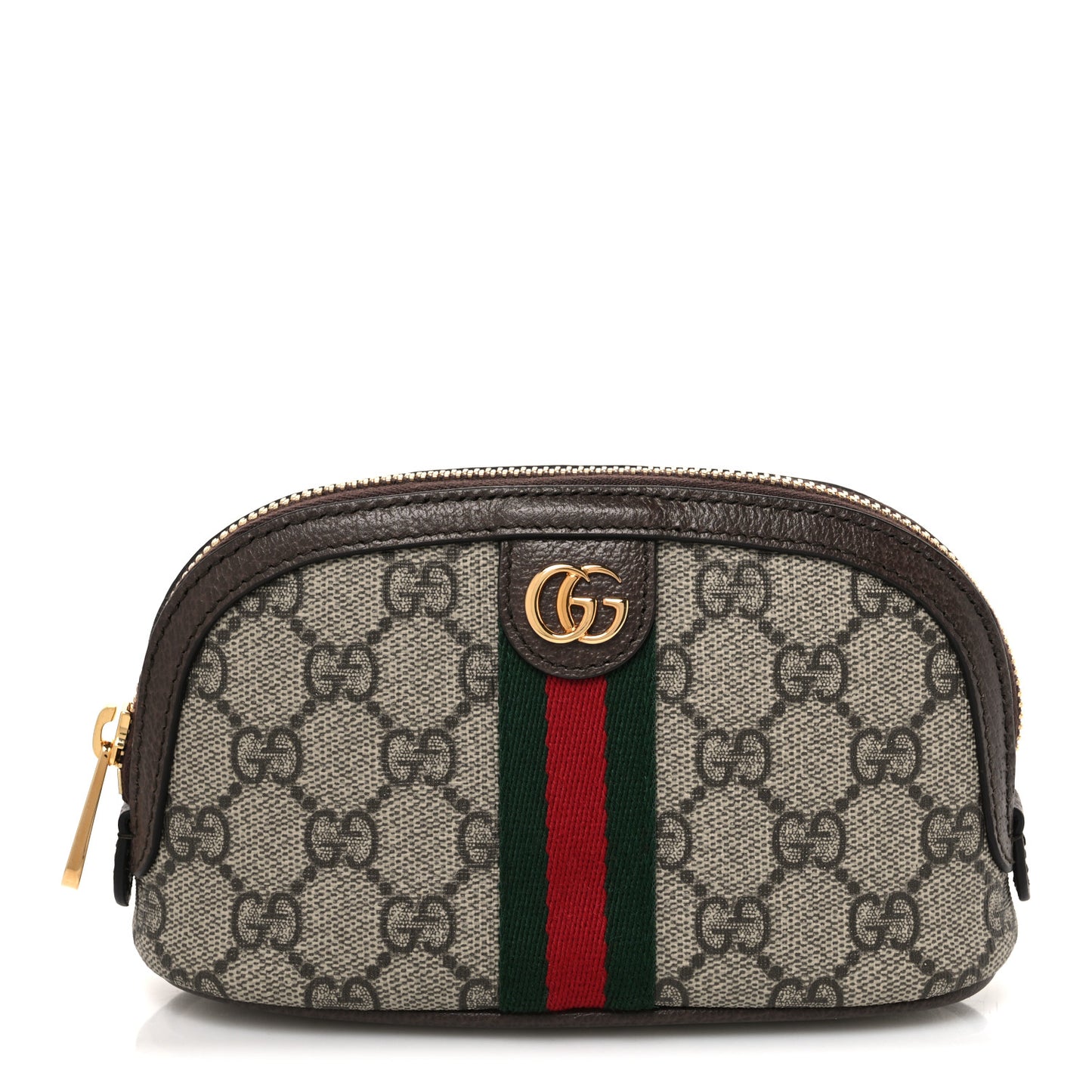 GG Supreme Monogram Textured Calfskin Web Medium Ophidia Cosmetic Case Beige Ebony New Acero