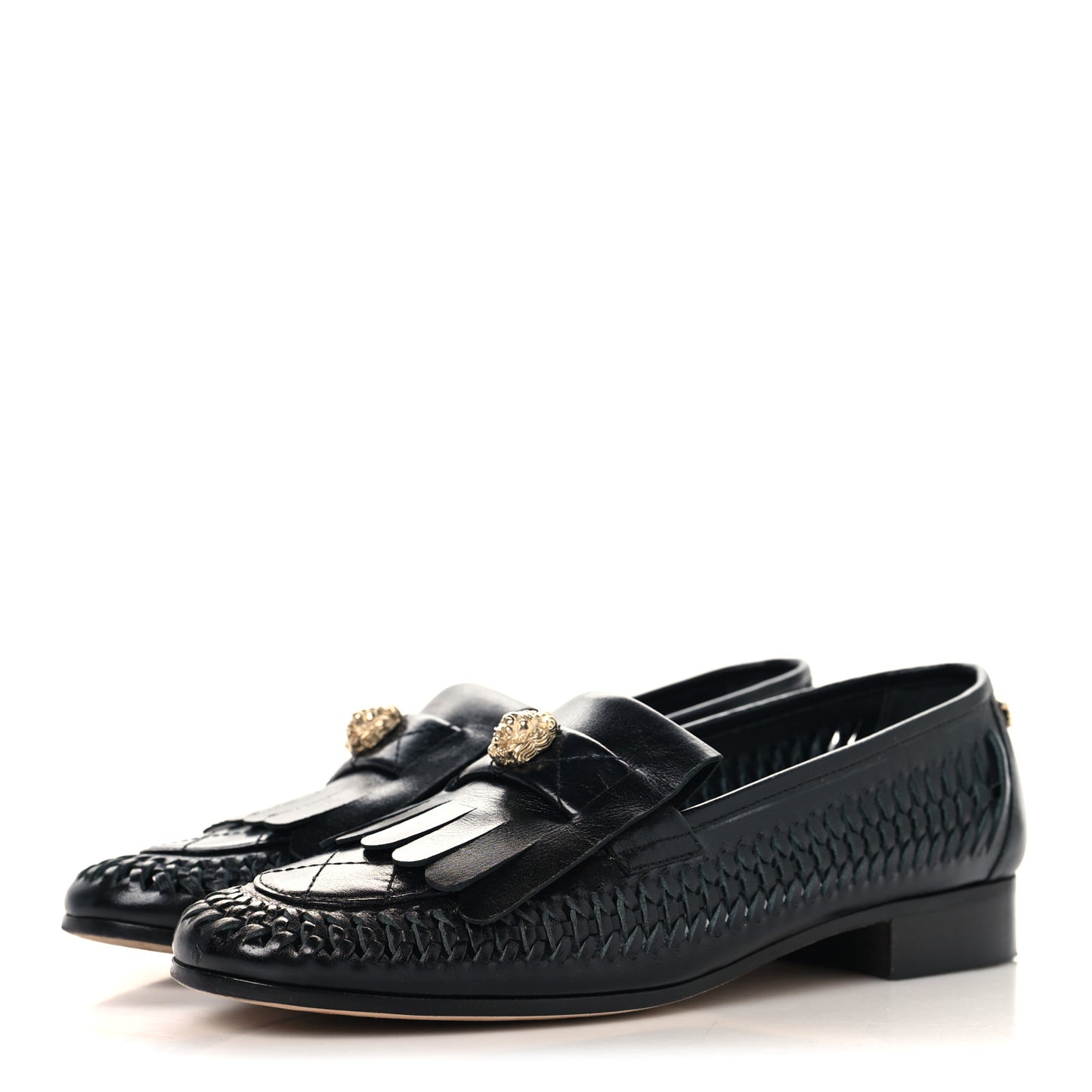 Lambskin Braided Kangaroo Mocassin Loafers 38.5 Black
