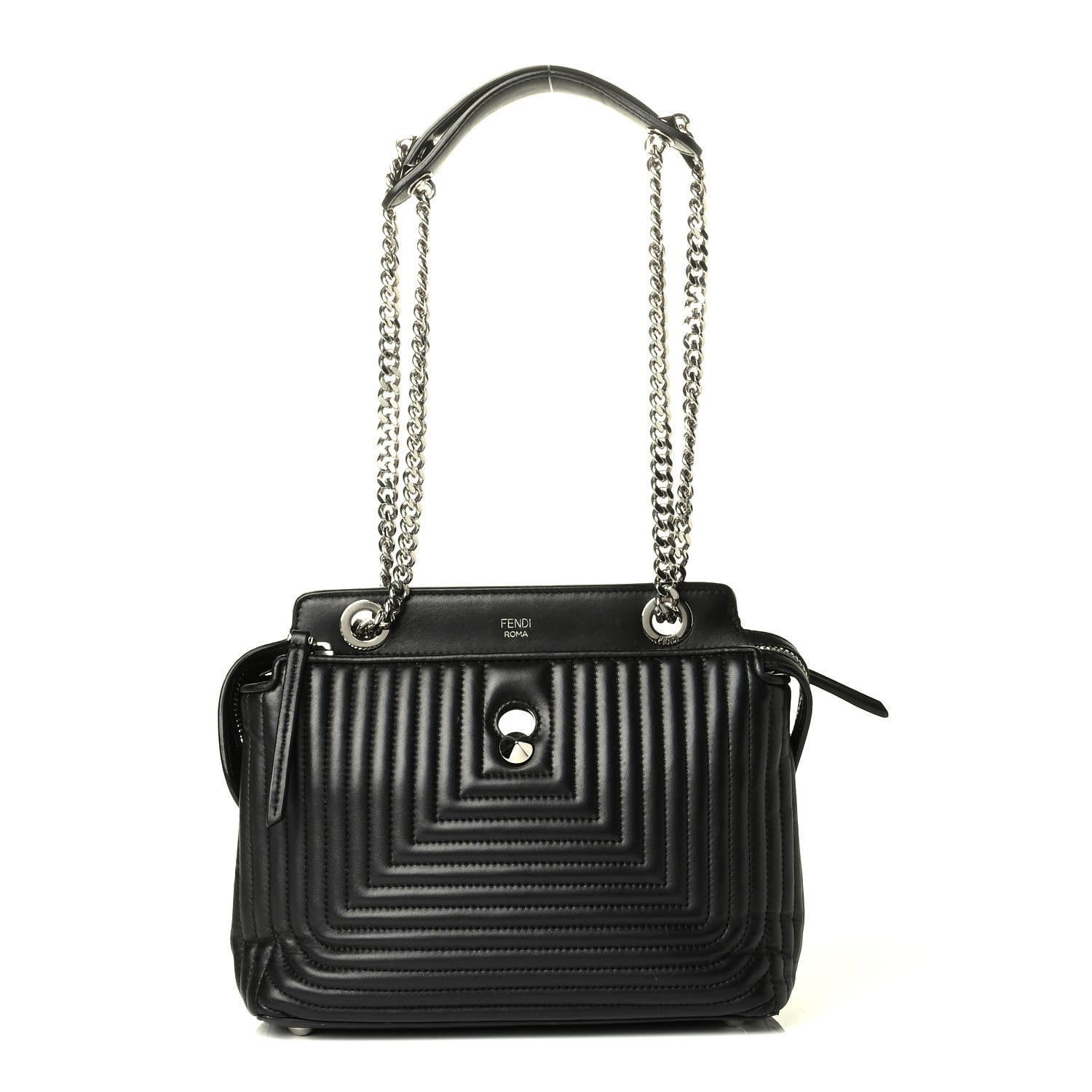 Fendi Shiny Nappa Trapuntata Small DotCom Click Chain Satchel Black 1 of 8