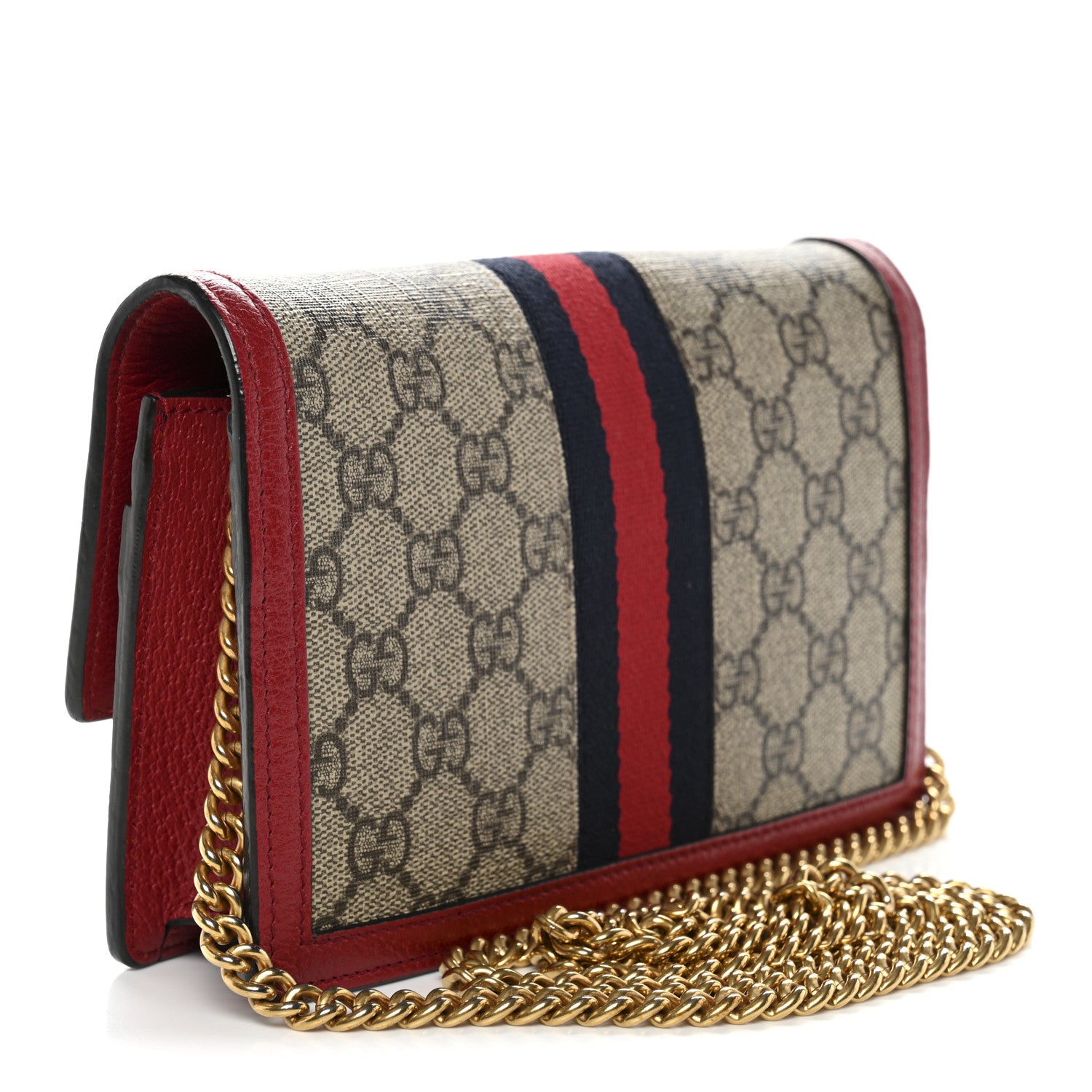 Gucci GG Supreme Monogram Web Queen Margaret Chain Wallet Red 3 of 10