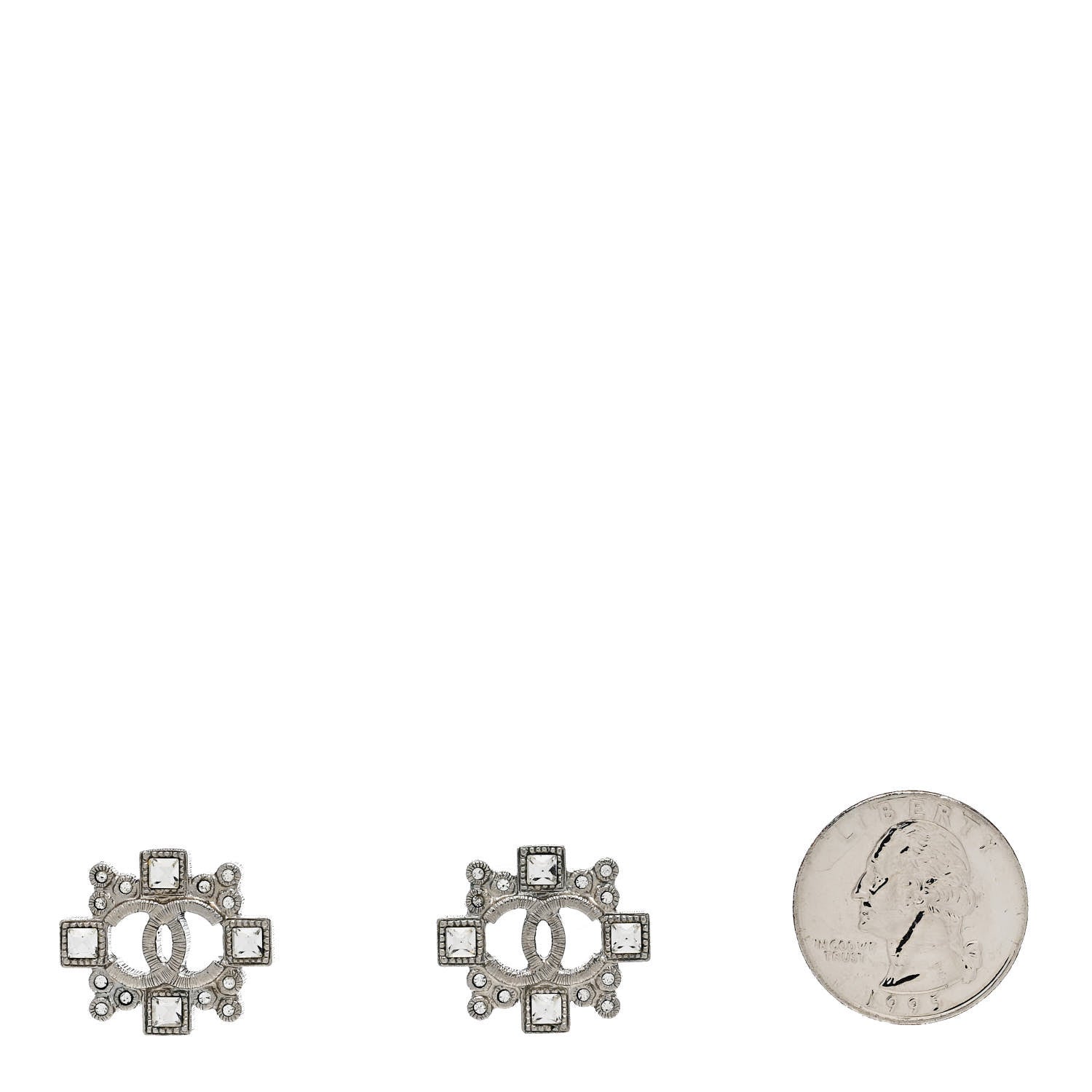 Chanel Swarovski Crystal CC Earrings Silver 2 of 4