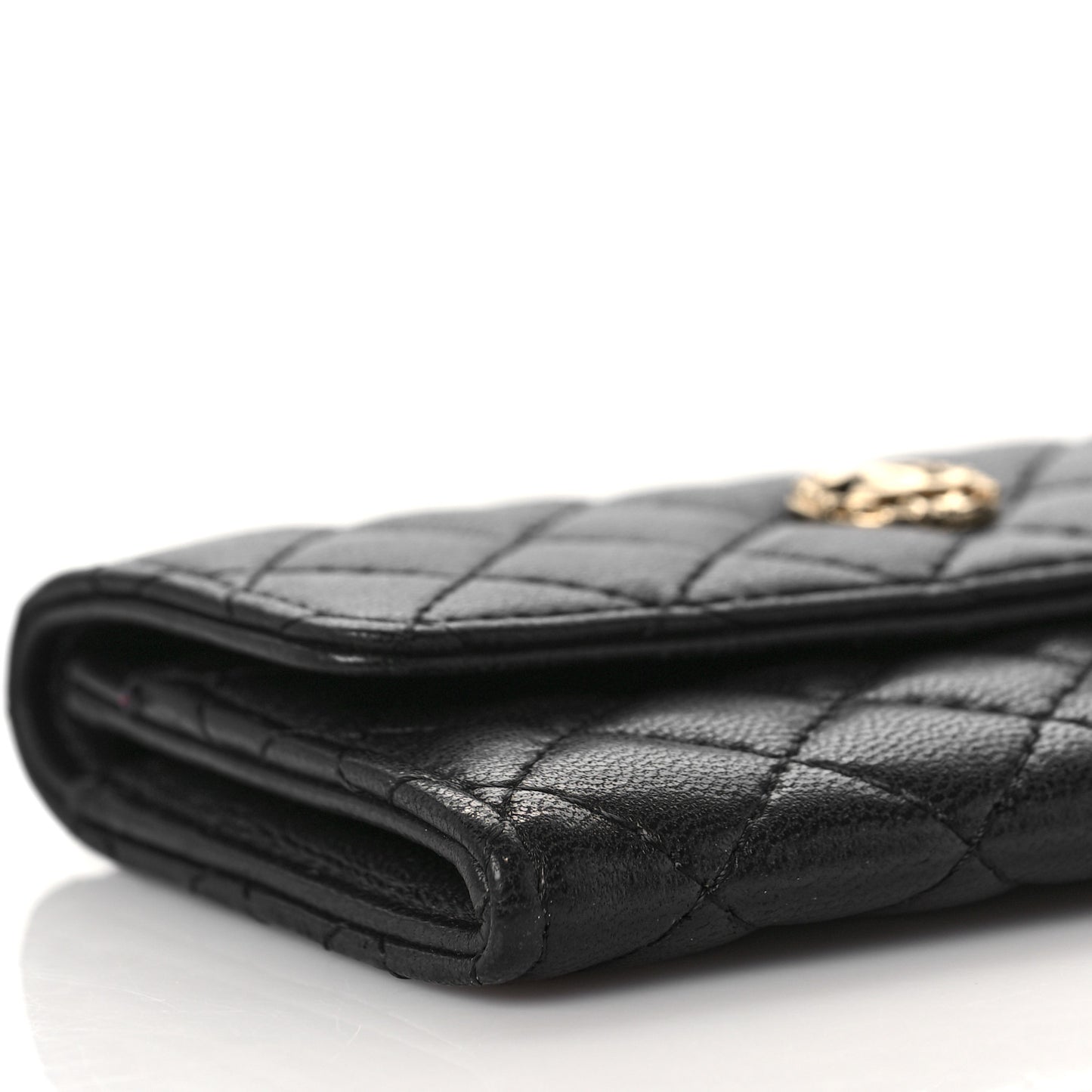 Lambskin Quilted Flap Card Holder Wallet Black