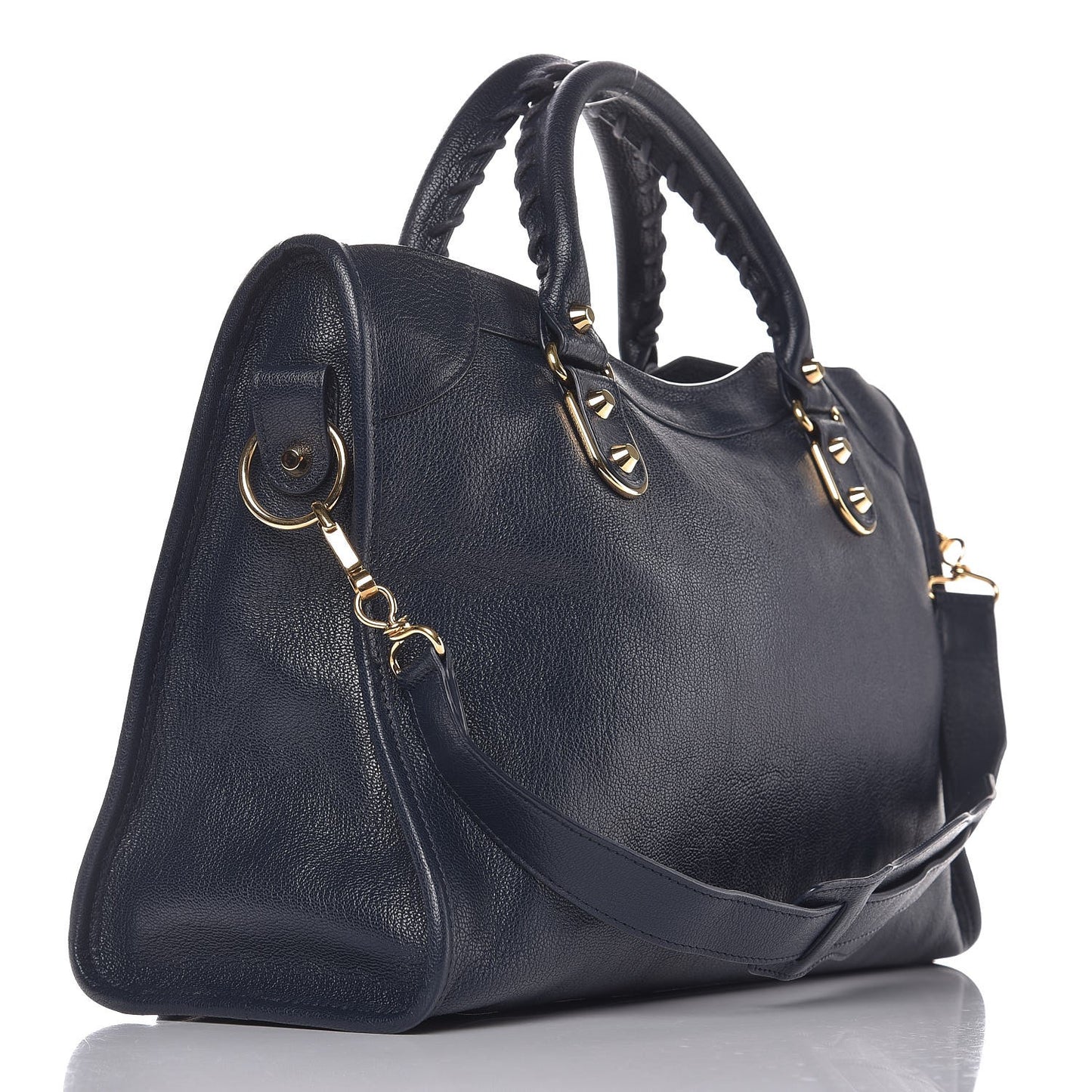 Chevre Gold Metallic Edge Hardware City Bleu Nuit Dark Sea