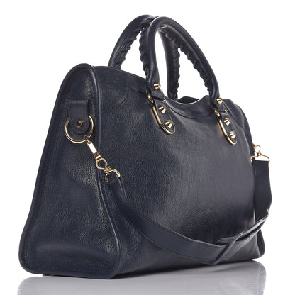 Balenciaga Chevre Gold Metallic Edge Hardware City Bleu Nuit Dark Sea 3 of 7