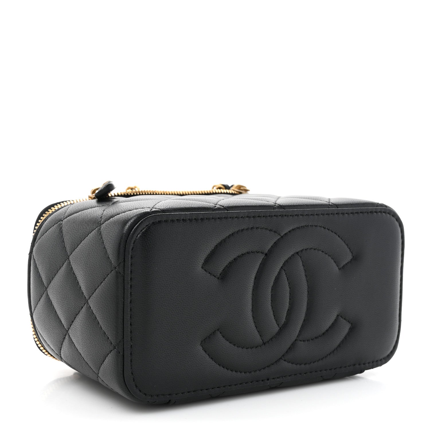 Chanel Lambskin Enamel Quilted Small Coco Hearts Vanity Case With Chain Black 5 of 12
