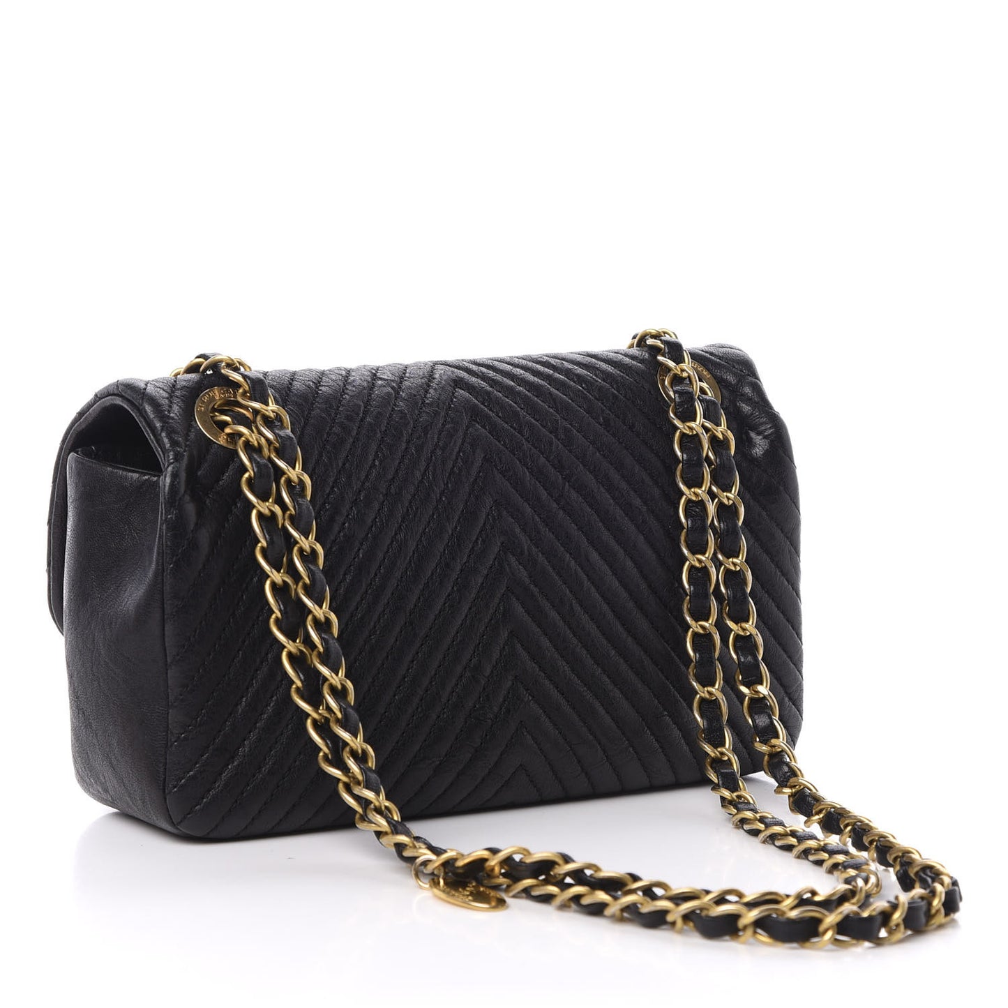 Calfskin Surpique Chevron Small Flap Black