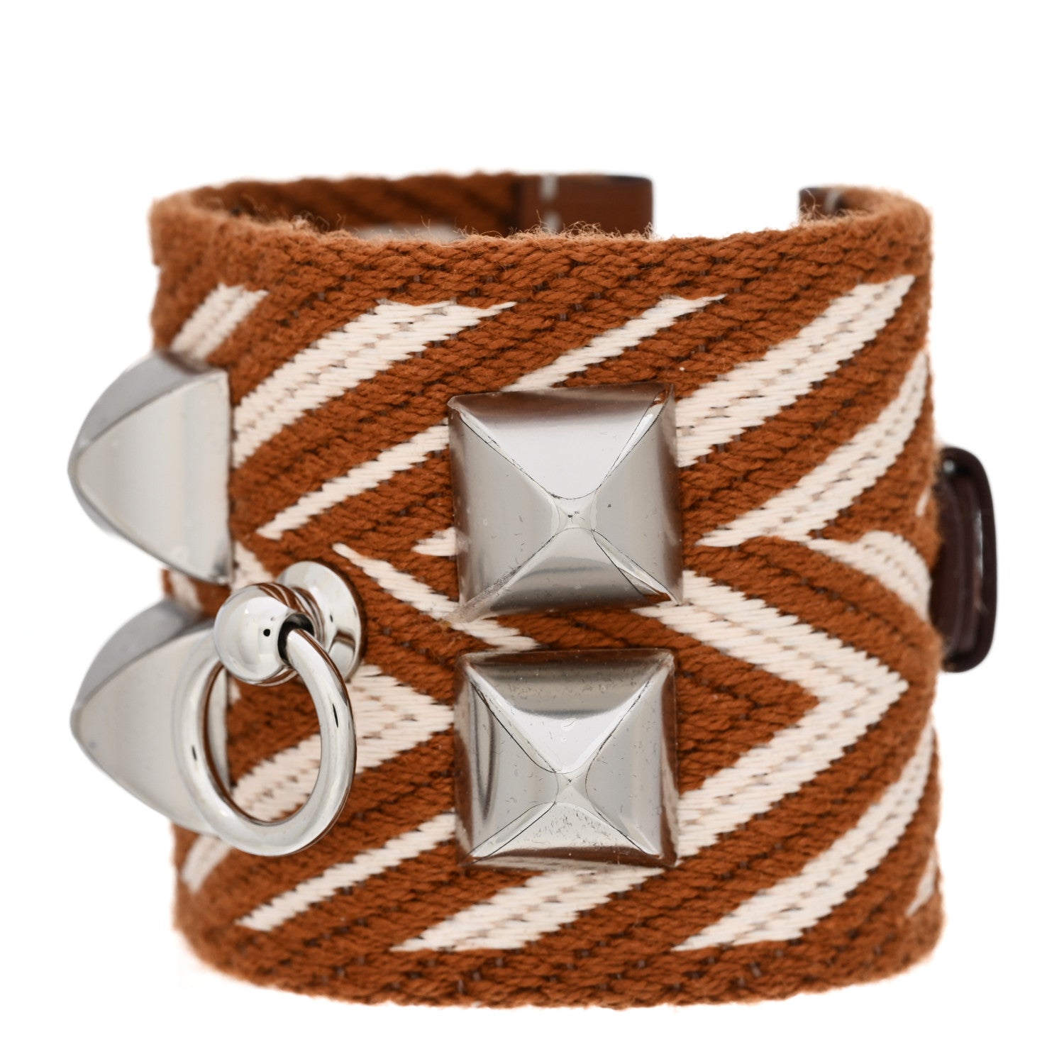 Hermes Toile Swift Sangle ZigZag Collier De Chien CDC Bracelet T2 Gold White 1 of 5