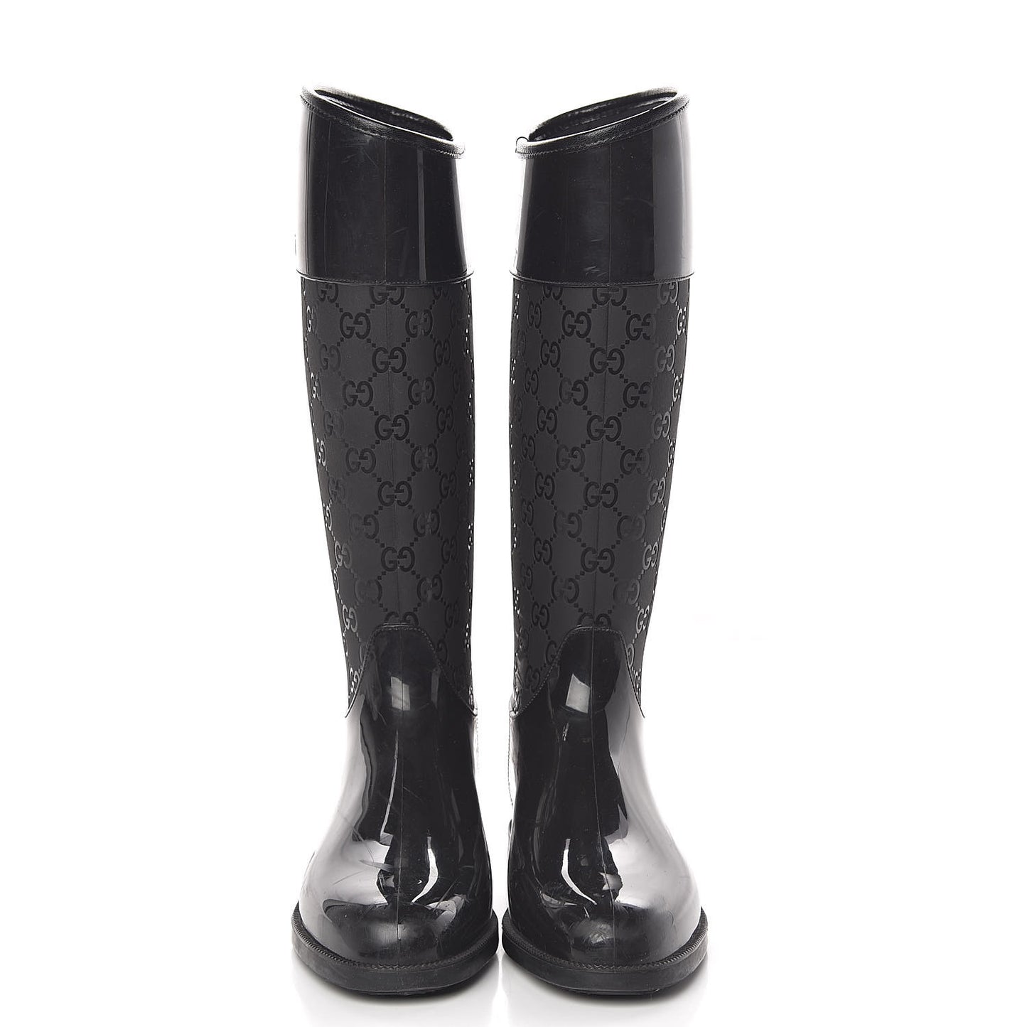 Rubber Monogram Knee High Rain Boots 37 Black