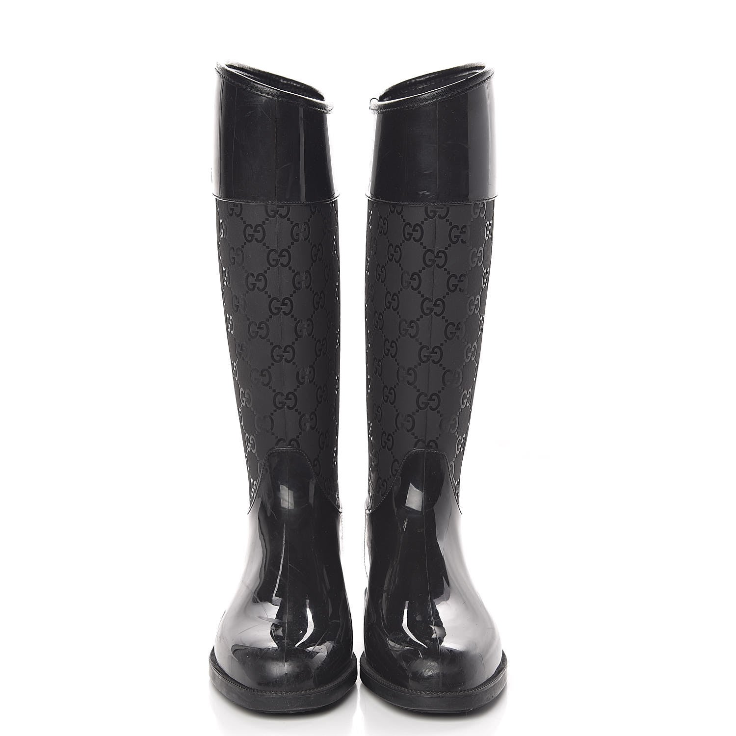 Gucci Rubber Monogram Knee High Rain Boots 37 Black 2 of 12