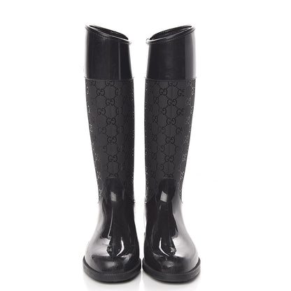 Gucci Rubber Monogram Knee High Rain Boots 37 Black 2 of 12