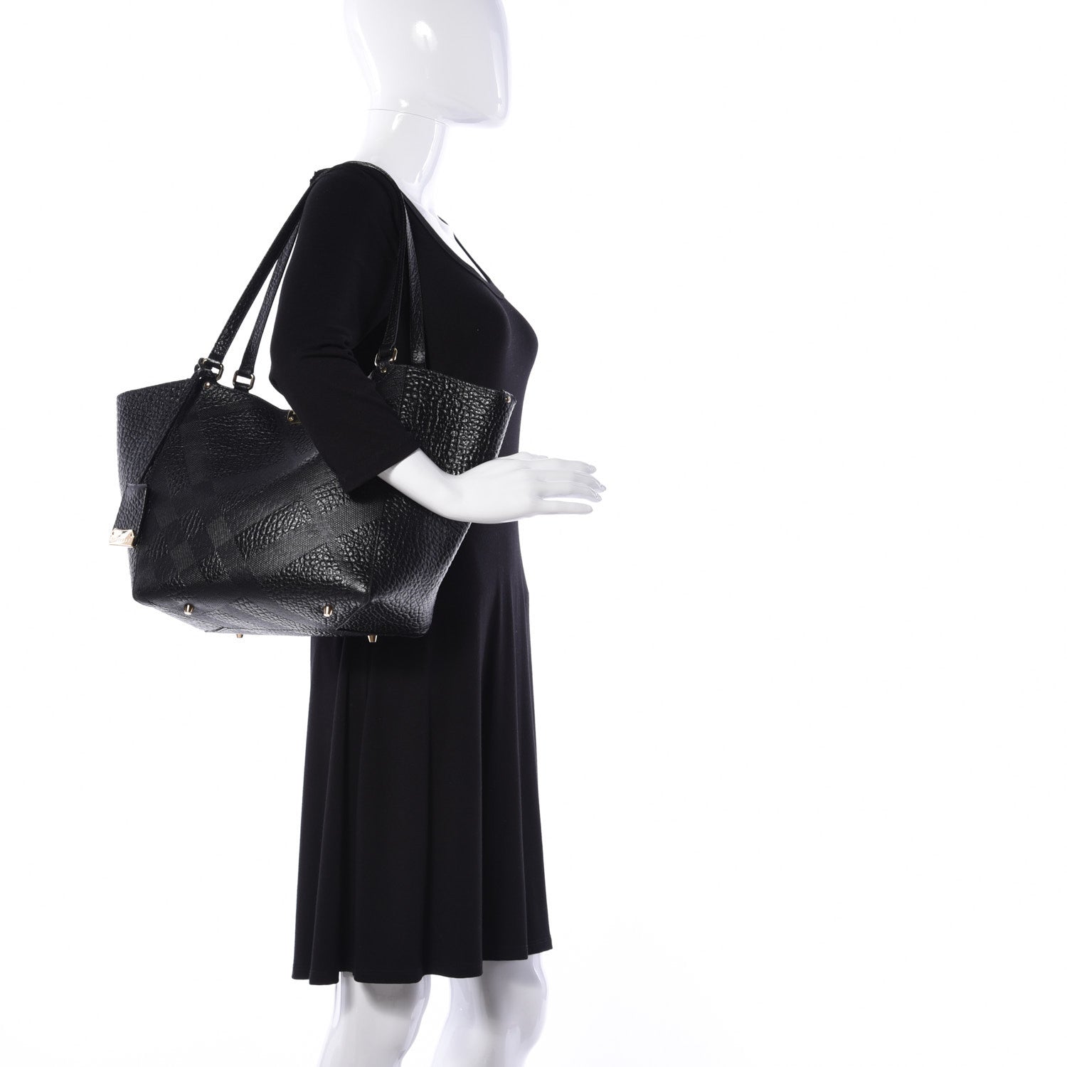 Burberry Signature Grain Calfskin Check Embossed Small Canterbury Tote Black 2 of 8
