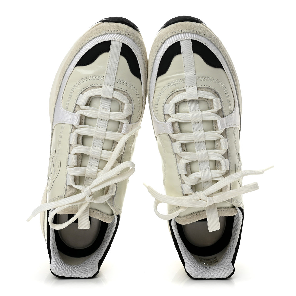 Chanel Suede Calfskin Womens CC Sneakers 39 White Black 2 of 11