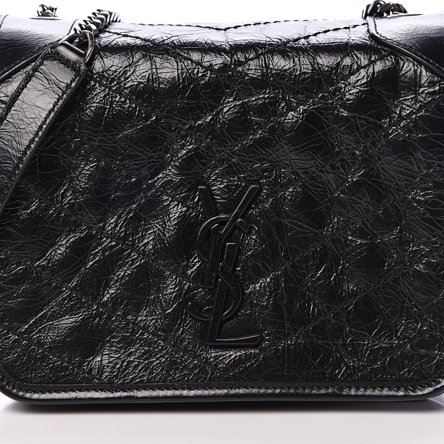 Crinkled Calfskin Matelasse Monogram Niki Chain Wallet Black