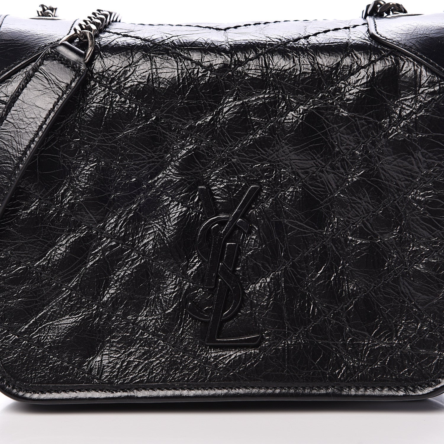 Saint Laurent Crinkled Calfskin Matelasse Monogram Niki Chain Wallet Black 7 of 9