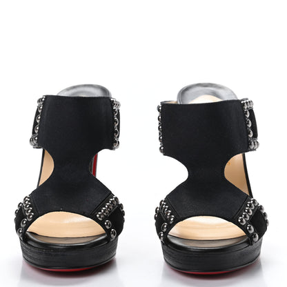 Christian Louboutin Calfskin Crelino Suede Studded Hassaneta 120 Platform Slide Sandals 37 Version Black 2 of 8