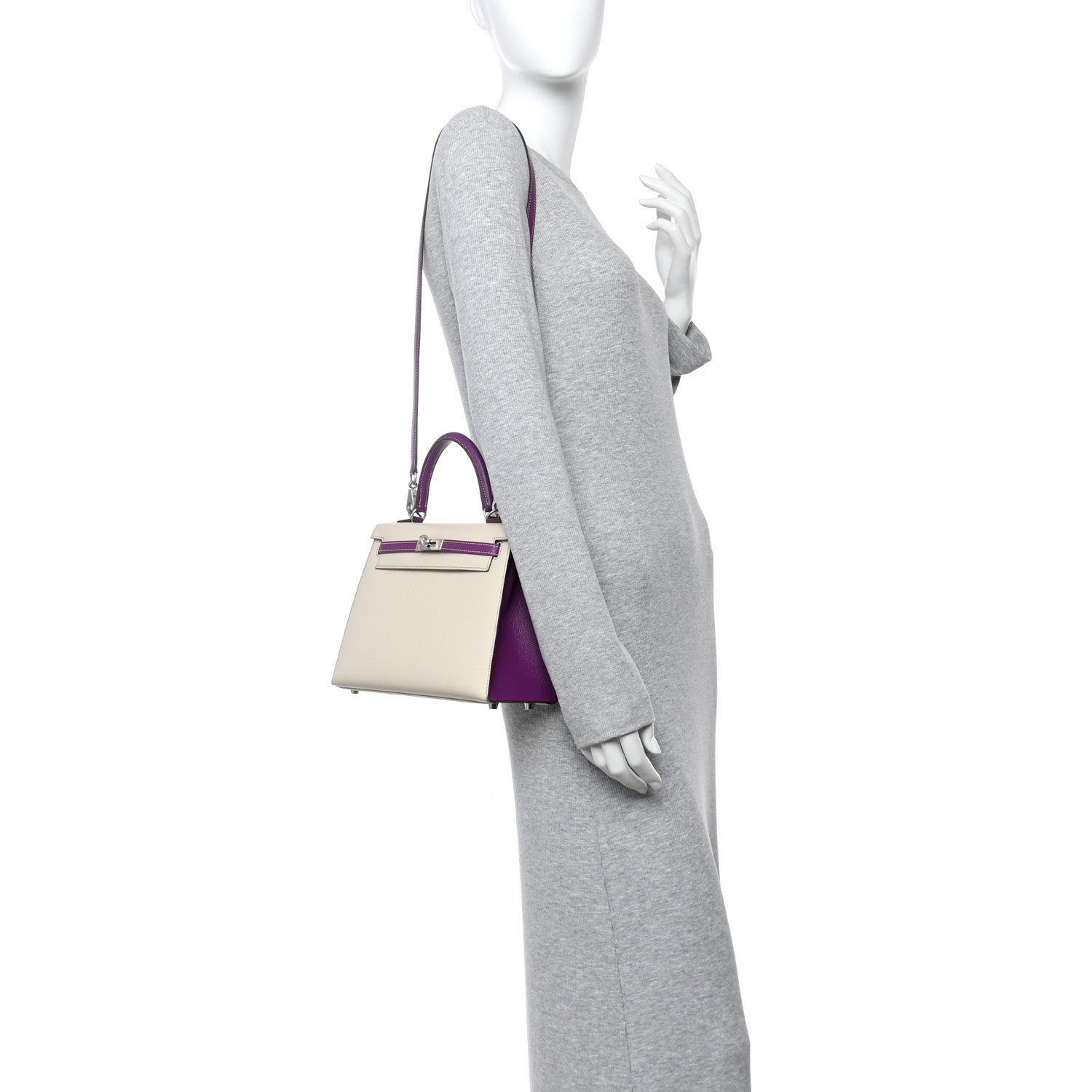 Hermes Epsom Bi-Color Horseshoe Kelly Sellier 25 Craie Anemone 2 of 14
