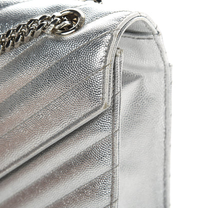 Saint Laurent Metallic Grain De Poudre Matelasse Chevron Medium Monogram Satchel Silver 14 of 17