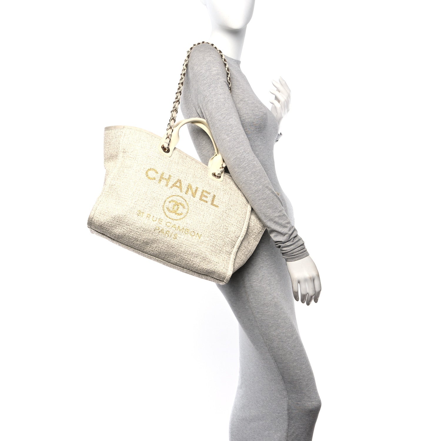 Chanel Lurex Boucle Medium Deauville Tote White 3 of 12