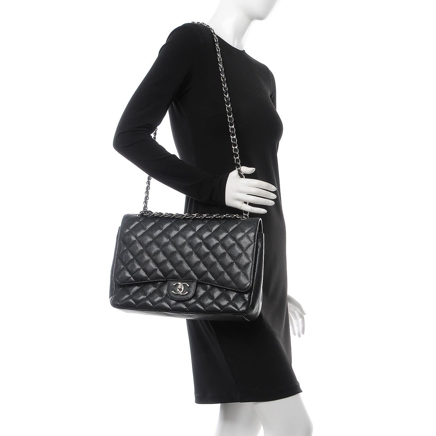 Caviar Quilted Maxi Double Flap Black