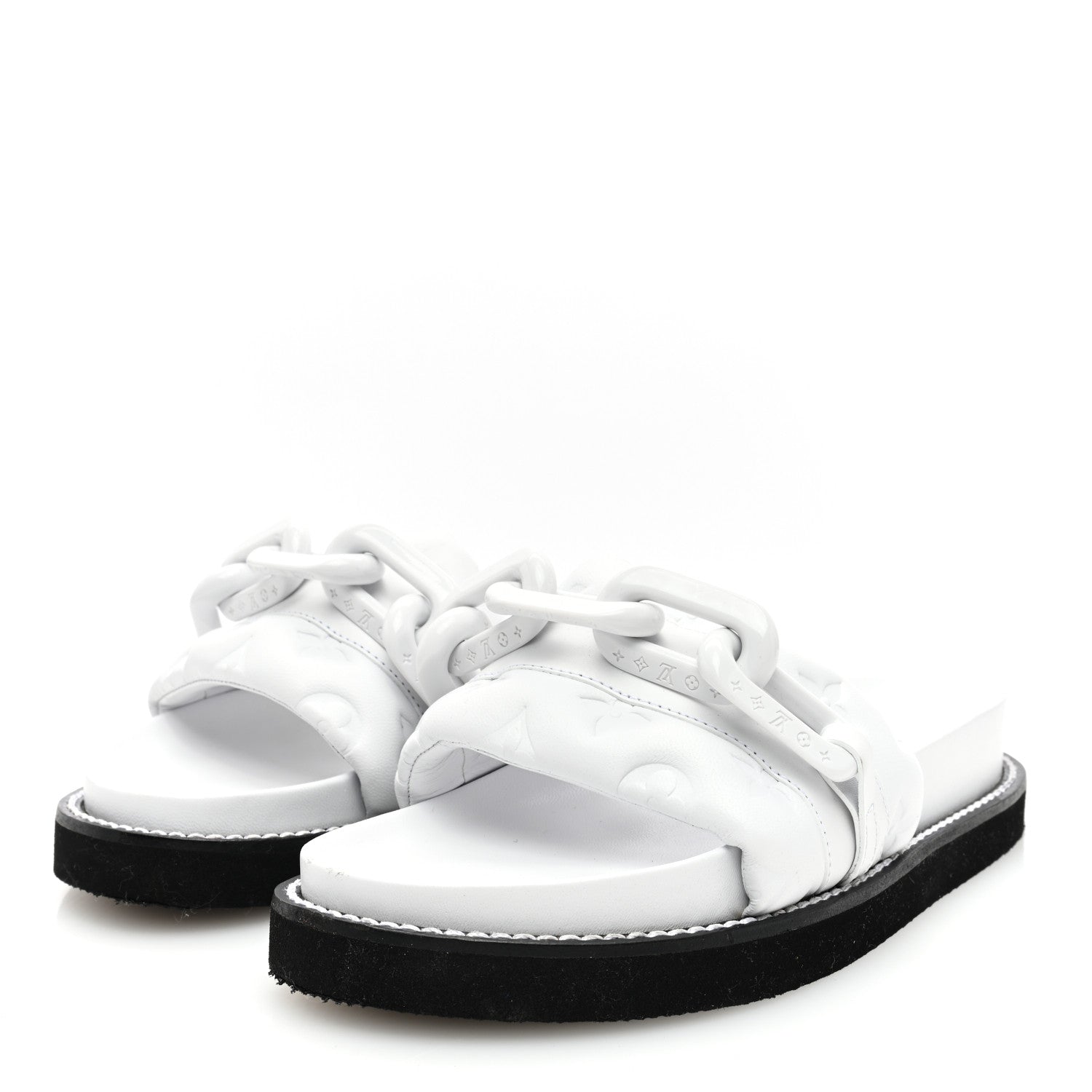 Louis Vuitton Calfskin Embossed Monogram Sunset Flat Comfort Mule 37 White 2 of 7