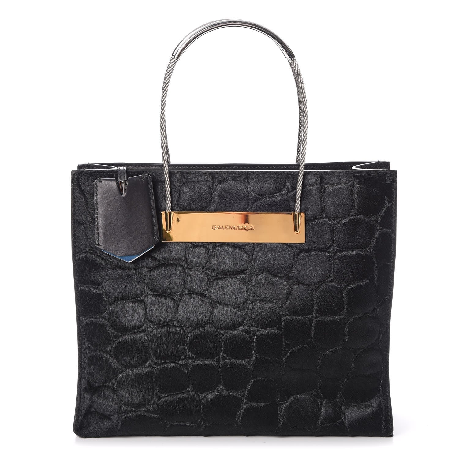 Balenciaga Calf Hair Crocodile Embossed Small Cable Shopper Tote Black 1 of 7