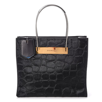 Balenciaga Calf Hair Crocodile Embossed Small Cable Shopper Tote Black 1 of 7